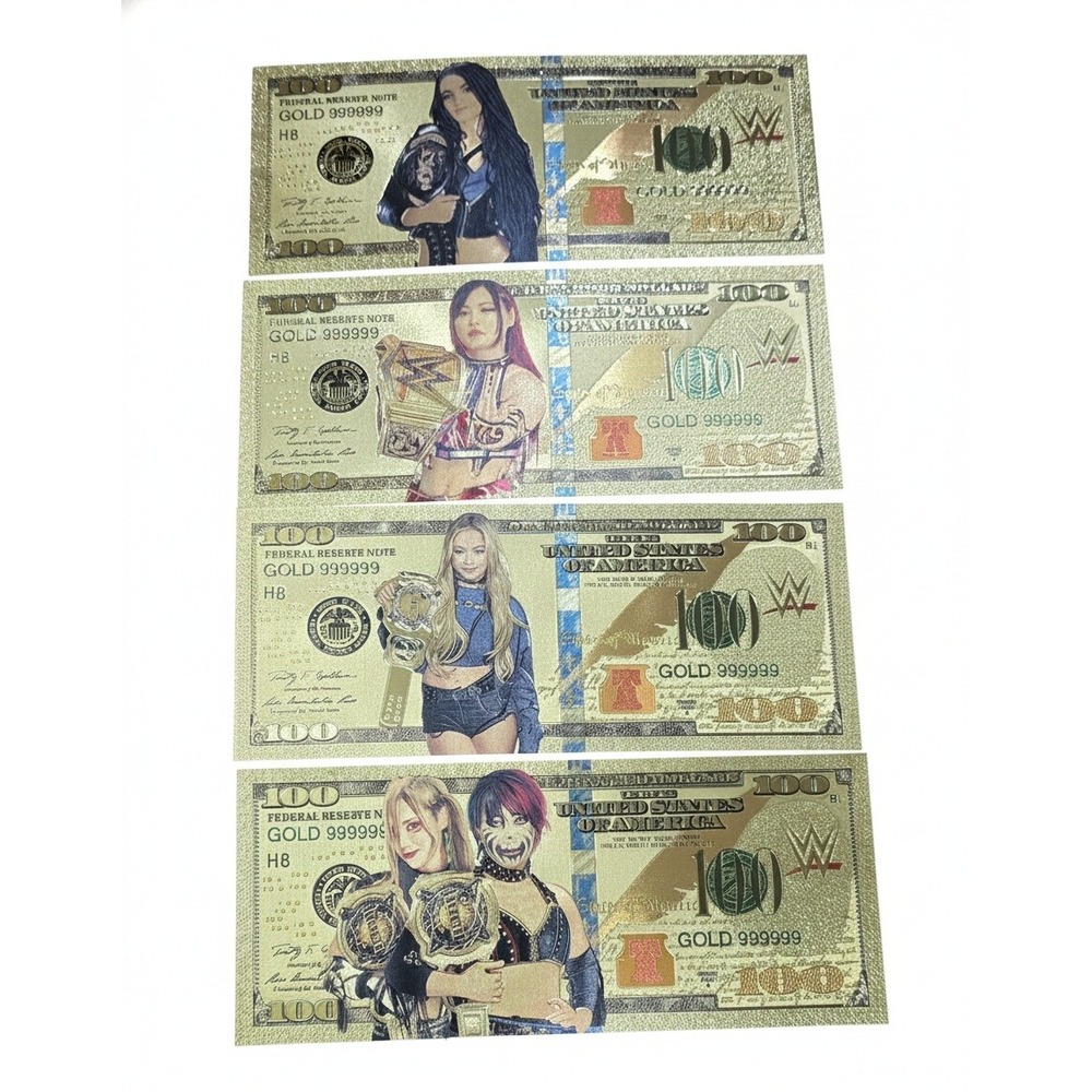 WWE Women Gold Foil Novelty $100 Bills Paige, Asuka, Liv Morgan, Kabuki Warriors